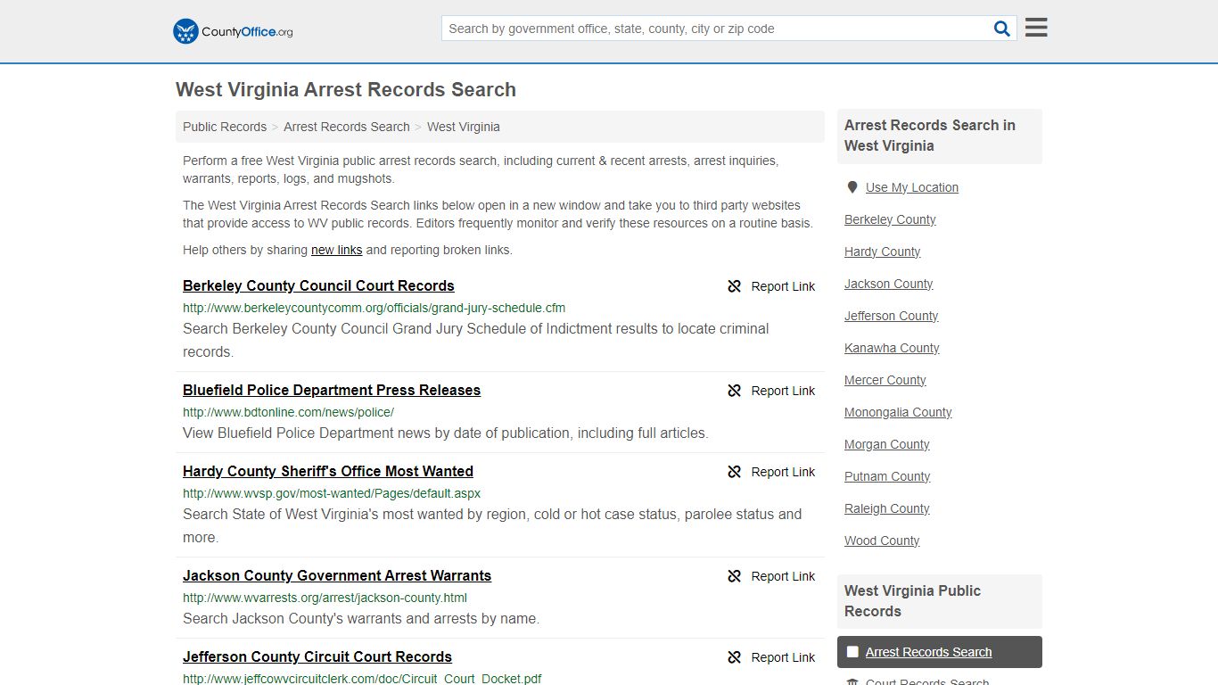 Arrest Records Search - West Virginia (Arrests & Mugshots) - County Office